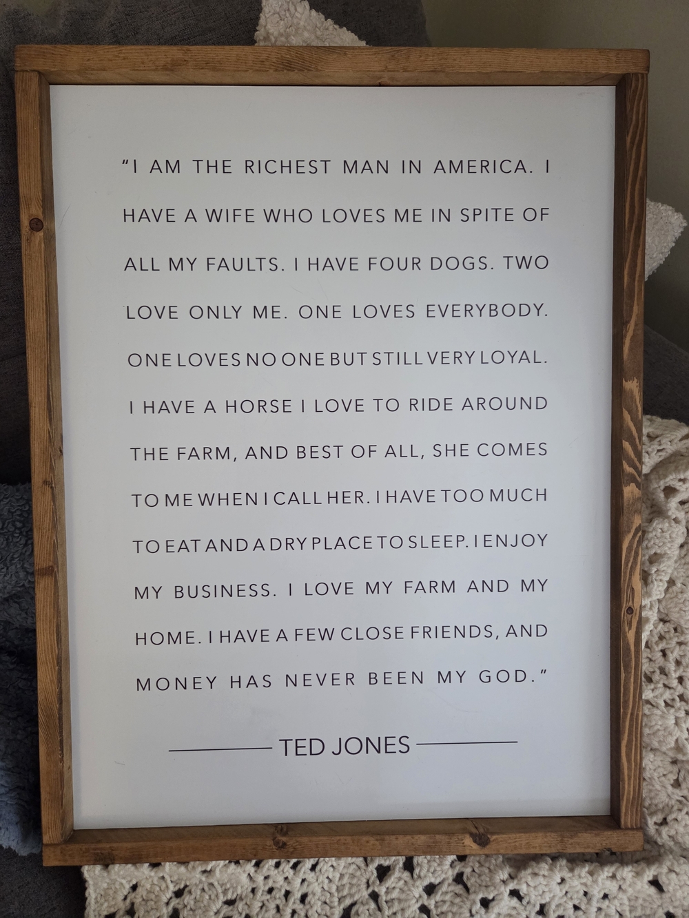 Framed Rustic White Tin & Wood Quote Sign - Ted Jones